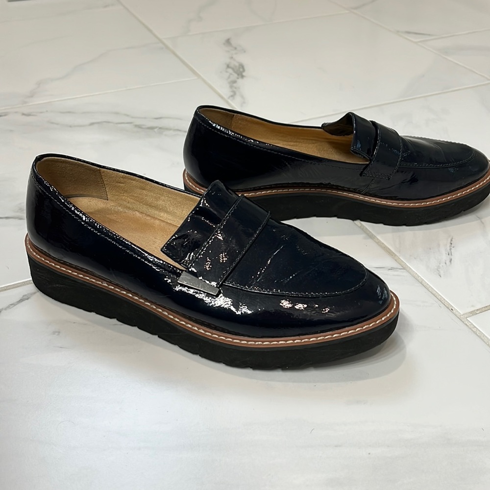 Navy Patent Loafers